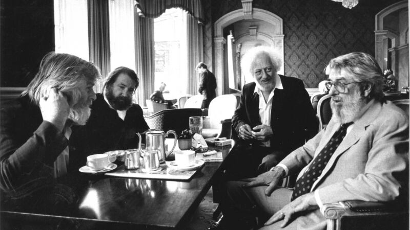 The Dubliners members John Sheahan Kenna, Barney McKenna, Eamonn Campbell and Ronnie Drew in the Shelbourne Hotel in 1992. Photograph: Pat Langan
