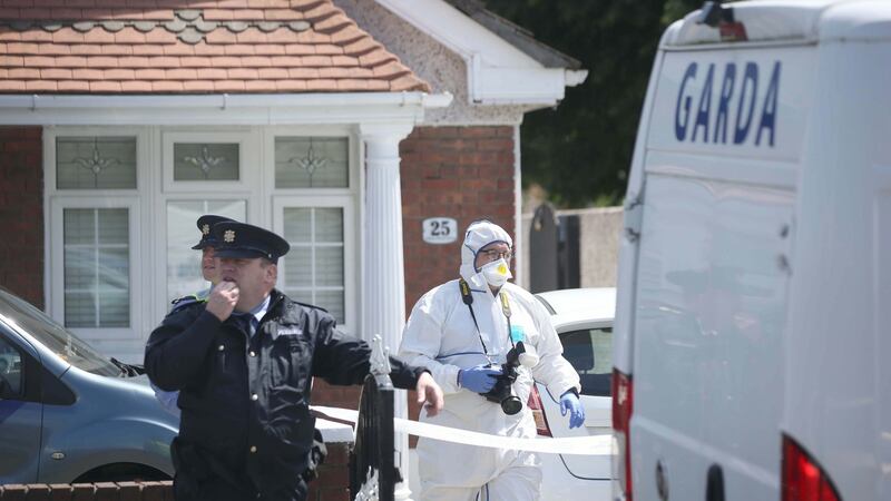 Garda forensics personnel at the scene of a fatal assault at a house in Willow Wood, Blanchardstown, on Sunday afternoon, in which a woman died. Photograph: Stephen Collins/Collins Photos