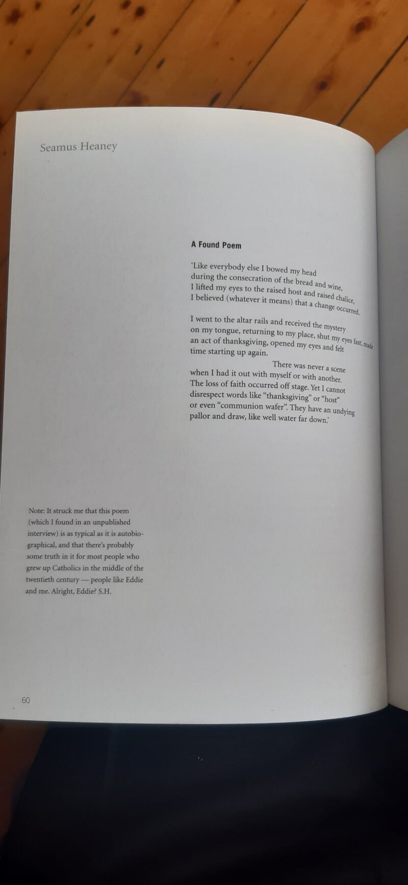 Seamus Heaney's poem for Eddie Linden in Eddie's Own Aquarius