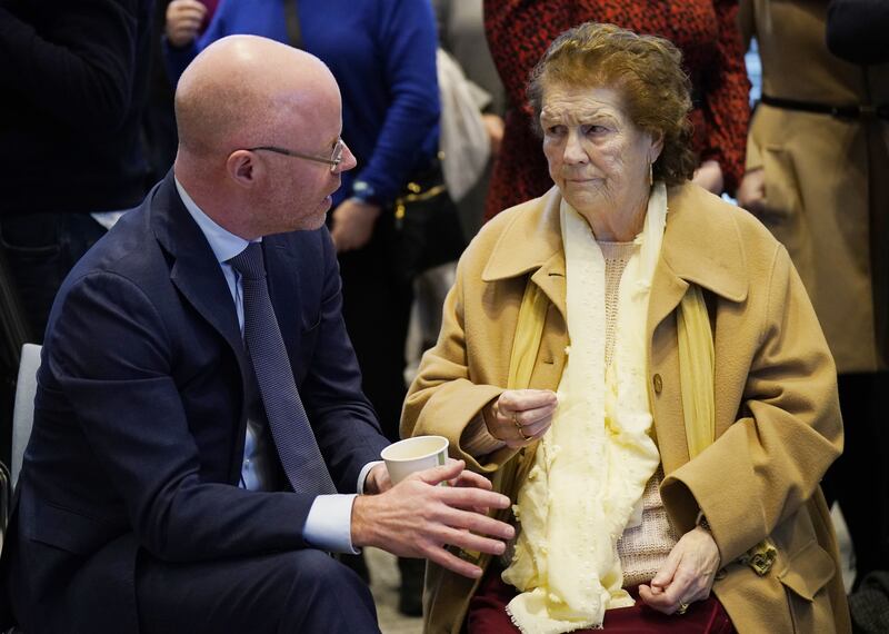Minister for Health Stephen Donnelly speaking to Missy Collins at the launch of the first National Traveller Health Action plan at the Department of Health. Photograph: Niall Carson/PA