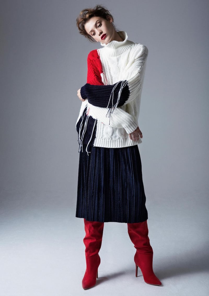 Velvet skirt €14, boots €25, all from Penneys.