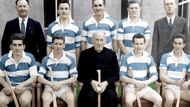 The seven Mount Sion hurlers who were on the 1959 All-Ireland winning team with Pat Fanning and trainer John Keane (back right). Photograph courtesy of David Smith