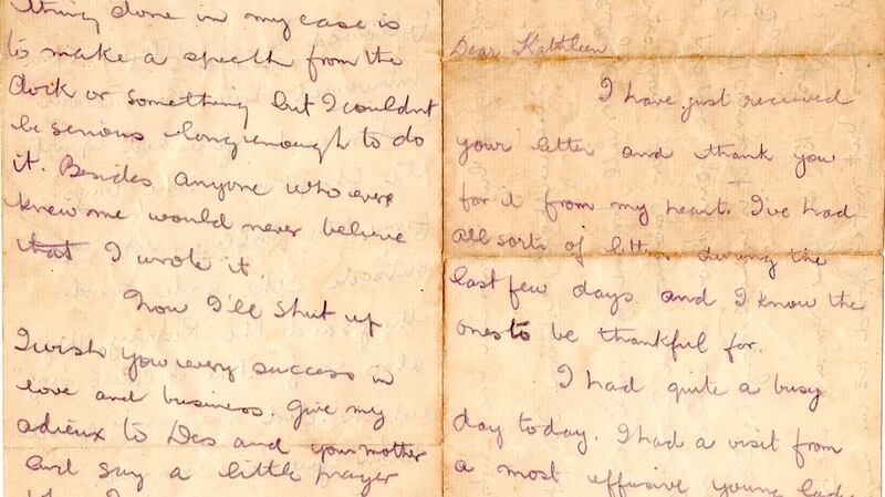 Kevin Barry’s last letter, penned eight hours prior to his death (€60,000- €80,000, Whyte’s).