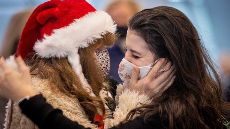 Airport reunion: Orla Martin and daughter Sarah Martin who lives in New York. Photograph: Tom Honan