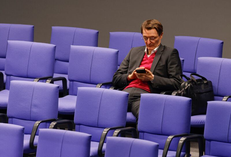 German health minister Karl Lauterbach awaiting the results of the vote on decriminalisation of cannabis on Friday. Photograph: Odd Andersen/ AFP