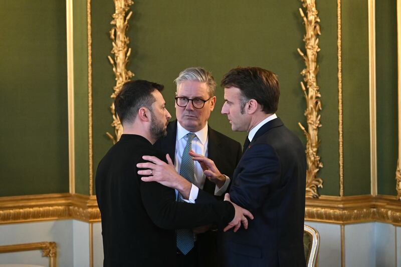 Ukrainian president Volodymyr Zelenskiy with Keir Starmer and Emmanuel Macron at Lancaster House, London, earlier this month. Photograph: Justin Tallis - WPA Pool/Getty Images