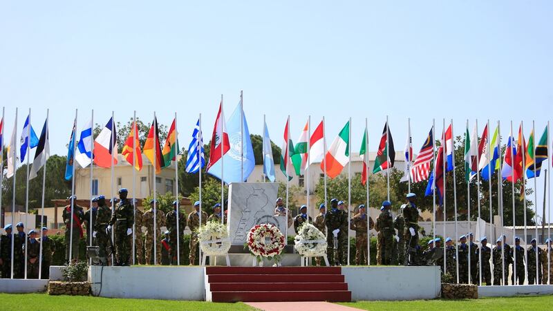 United Nations Interim Force in Lebanon peacekeepers mark the 40th anniversary of its  presence in southern Lebanon during a ceremony at its  headquarters in Naqoura,  southern Lebanon on March 19th, 2018. Photograph: Reuters/Ali Hashisho