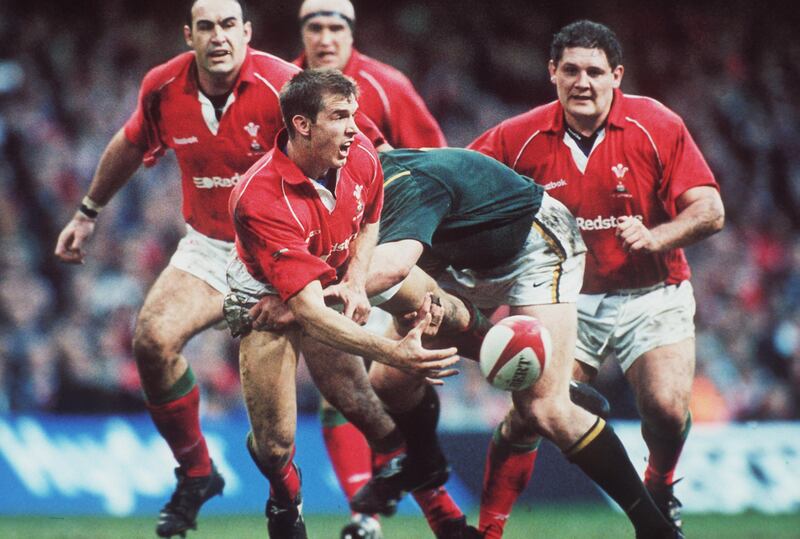 Dafydd James playing for Wales in 2000. He won 48 caps for his country.
Photograph: Inpho/Allsport