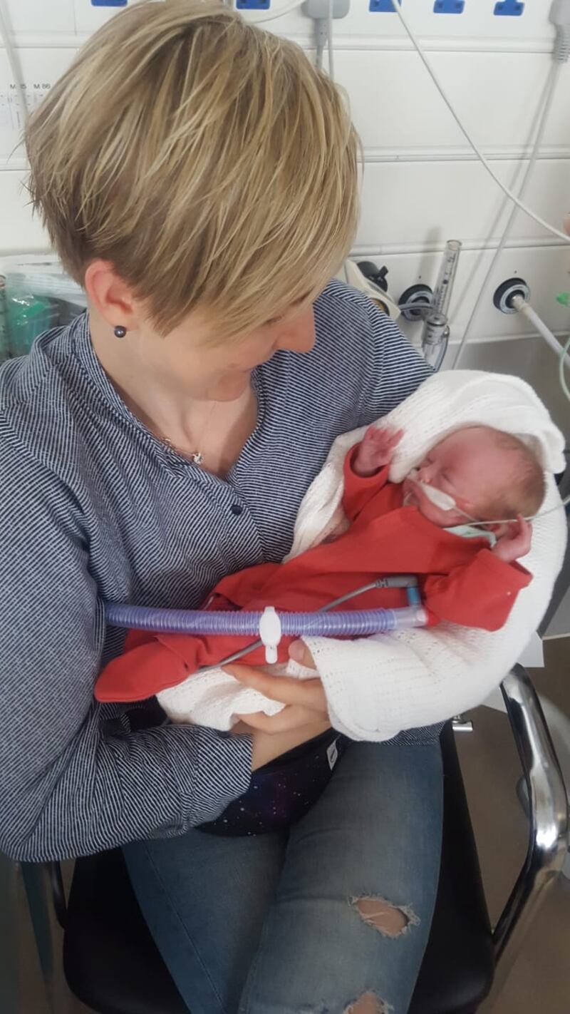 Iwona Prusinska and her baby in May, 2019 at Holles Street. Sara was born one day shy of 24 weeks.
