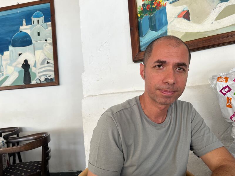 Dionysios Lagios (41) who works in a restaurant near the Ios port during the summer months. Photograph: Jack Power