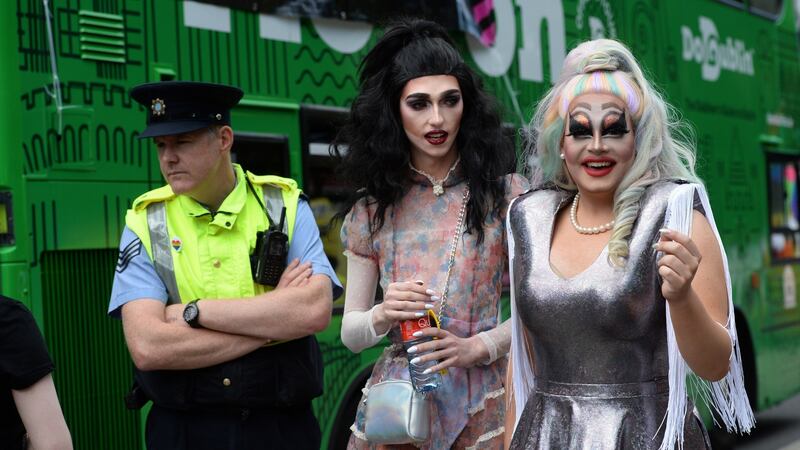 Roots from Finglas and Miss Taken from Ballyfermort at Dublin Pride. Photograph: Dara Mac Dónaill/The Irish Times