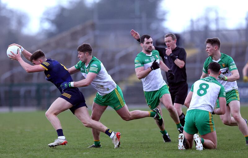 Roscommon's Dylan Ruane with Donegal's Conor O'Donnell. Photograph: John McVitty/Inpho
