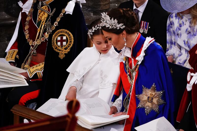 Princess Charlotte and the Catherine, Princess of Wales, during the Coronation of King Charles III and Queen Camilla. Photograph: Yui Mok/ WPA Pool/Getty Images