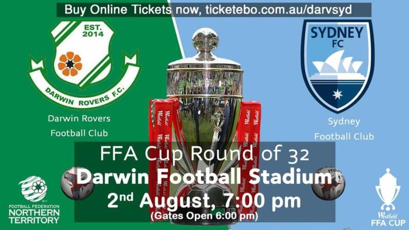 A poster advertising the upcoming clash of Darwin Rovers and Sydney.
