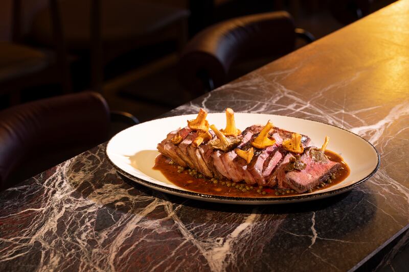 Peter Hannah striploin on the bone, lindi pepper sauce, girolle. Photograph: Anthony Woods