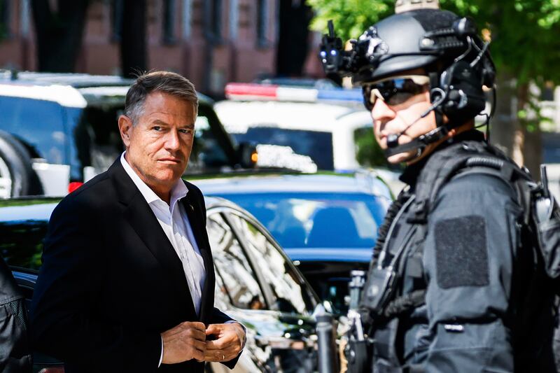 Romanian president Klaus Iohannis arrives in Kyiv (Ludovic Marin, Pool via AP)