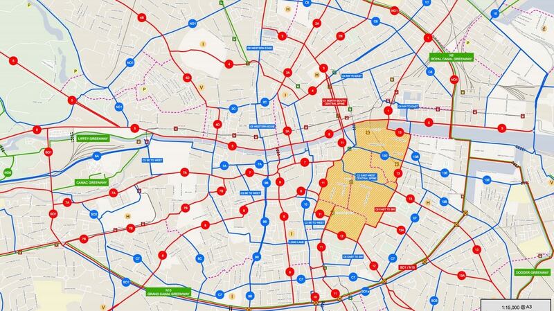 Proposed cycle network, Dublin city centre, 2013. Photograph: National Transport Authority