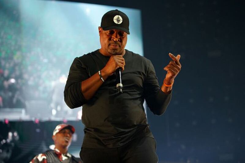 Chuck D of Public Enemy Radio performs on stage at Gods of Rap tour at the SSE Arena,  Wembley, on May 10th, 2019. Photograph: Burak Cingi/Redferns