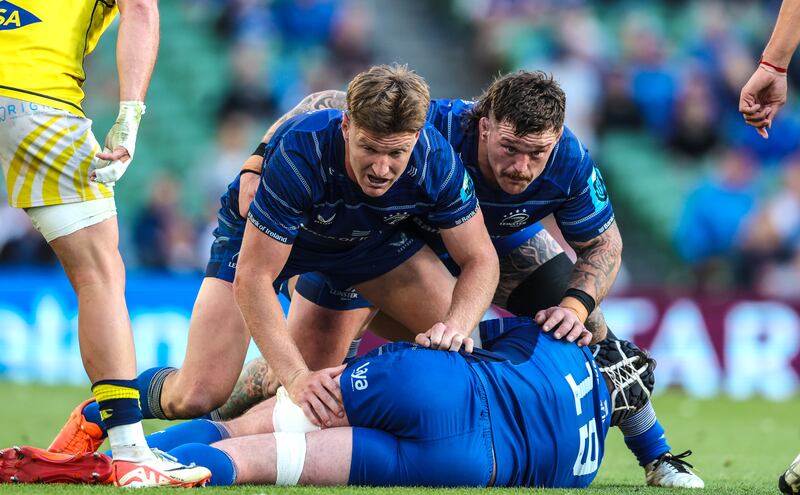 Leinster’s Jordie Barrett and Andrew Porter. Photograph: Billy Stickland/Inpho