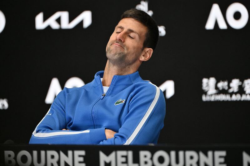 Serbia's Novak Djokovic at a press conference after losing against Italy's Jannik Sinner. Photograph: Saeed Khan/AFP via Getty Images