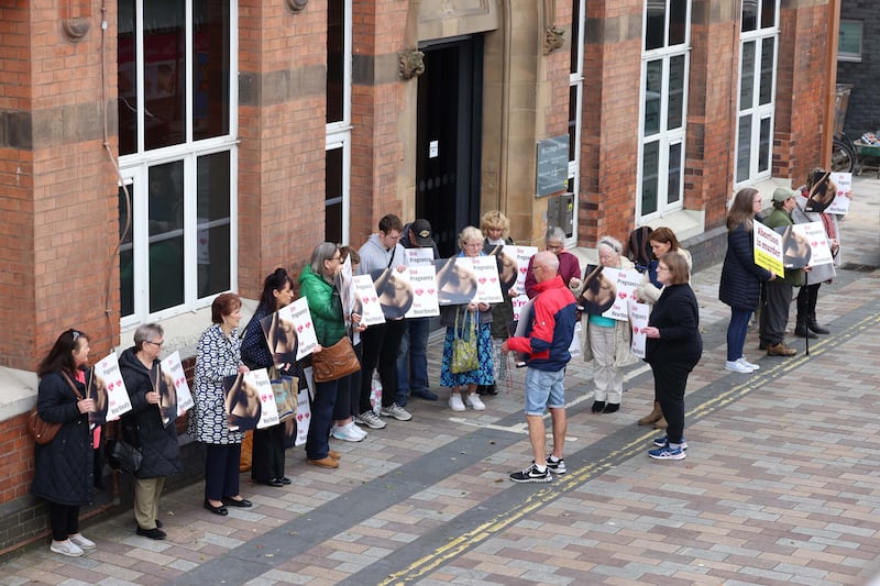 Anti-abortion protestors picket outside the Sexual and Reproductive Health Clinic on College Street, Belfast, on Thursday. Photograph: Stephen Davison  