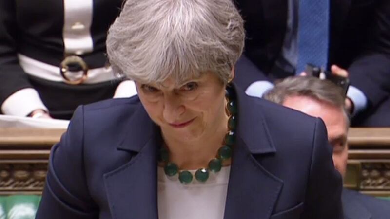 Prime minister Theresa May making a statement in the House of Commons in London  after MPs voted to reject leaving the EU with no deal. Photograph: AFP Photo/PRU