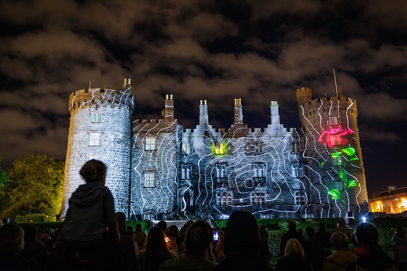 Light Up the Castle: In Good Hands, Jack Phelan's projection for the 2023 Kilkenny Arts Festival. Photograph: Dylan Vaughan