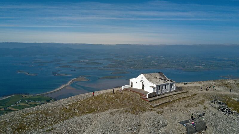 St Patrick’s Oratory on the summit of Croagh Patrick. The annual Reek Sunday pilgrimage to the Mayo mountain was cancelled last year due to the Covid-19 pandemic but will go ahead this year. Photograph: Conor McKeown