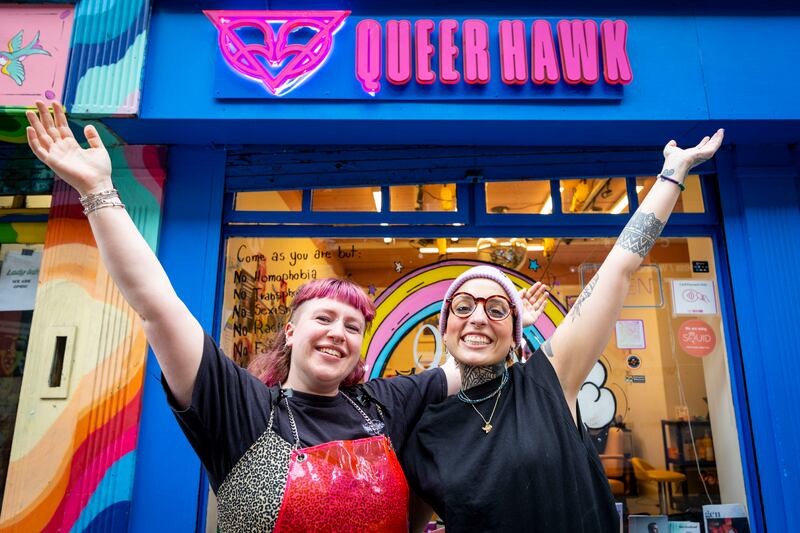 Queer Hawk, Ireland's First LGBTQ+ Barbershop: Meadhbh Sheridan (L), a colour stylist, and Ni Colitt (R), a hairstylist.
Photograph Tom Honan/The Irish Times.