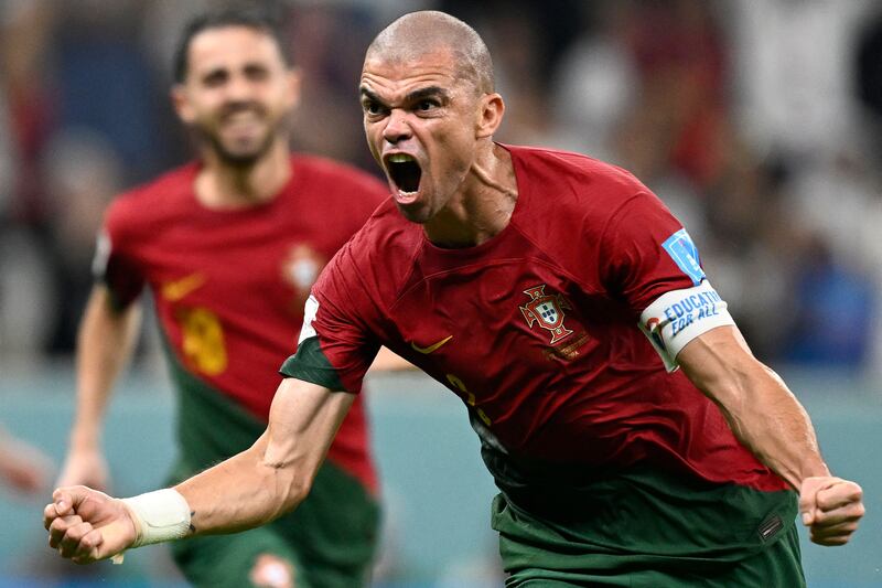 Pepe celebrates scoring his team's second goal against Switzerland. Photograph: Patricia De Melo Moreira/AFP via Getty Images