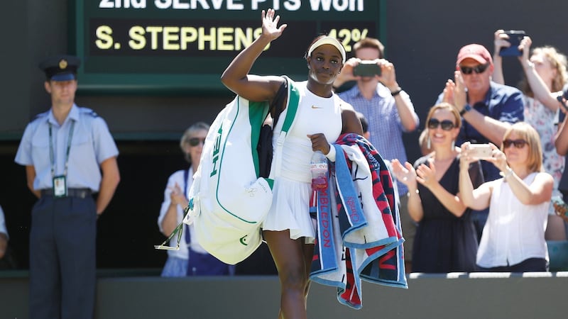 Sloane Stephens  waves to the crowd after losing to Donna Vekic of Croatia in the first round. Photograph: Peter Nicholls/Reuters