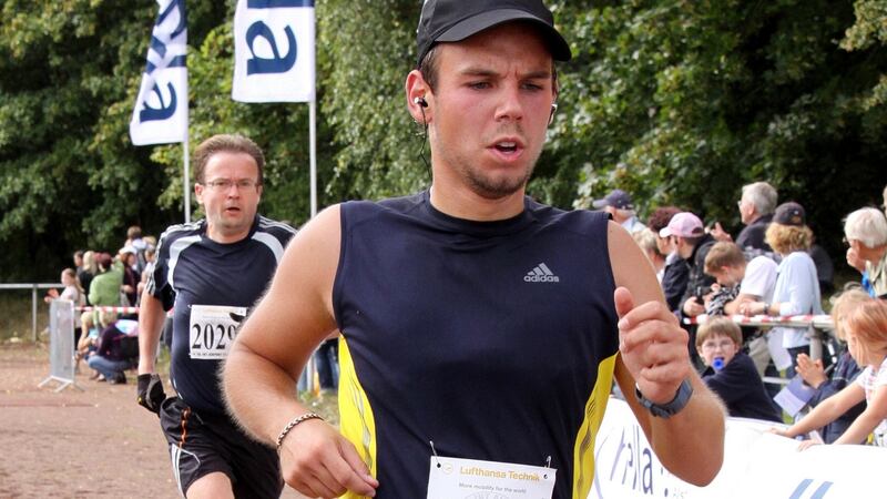 Co-pilot Andreas Lubitz participates in the Airport Hamburg 10-mile race on September 13th, 2009 in Hamburg, Germany. File photograph by Getty Images