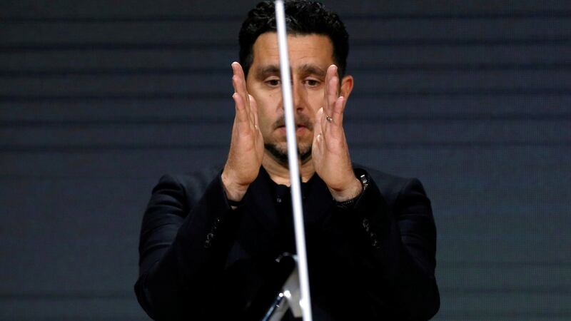 Microsoft corporate vice-president for surface computing Panos Panay demonstrates the new Microsoft Surface Studio computer. Photograph: Reuters