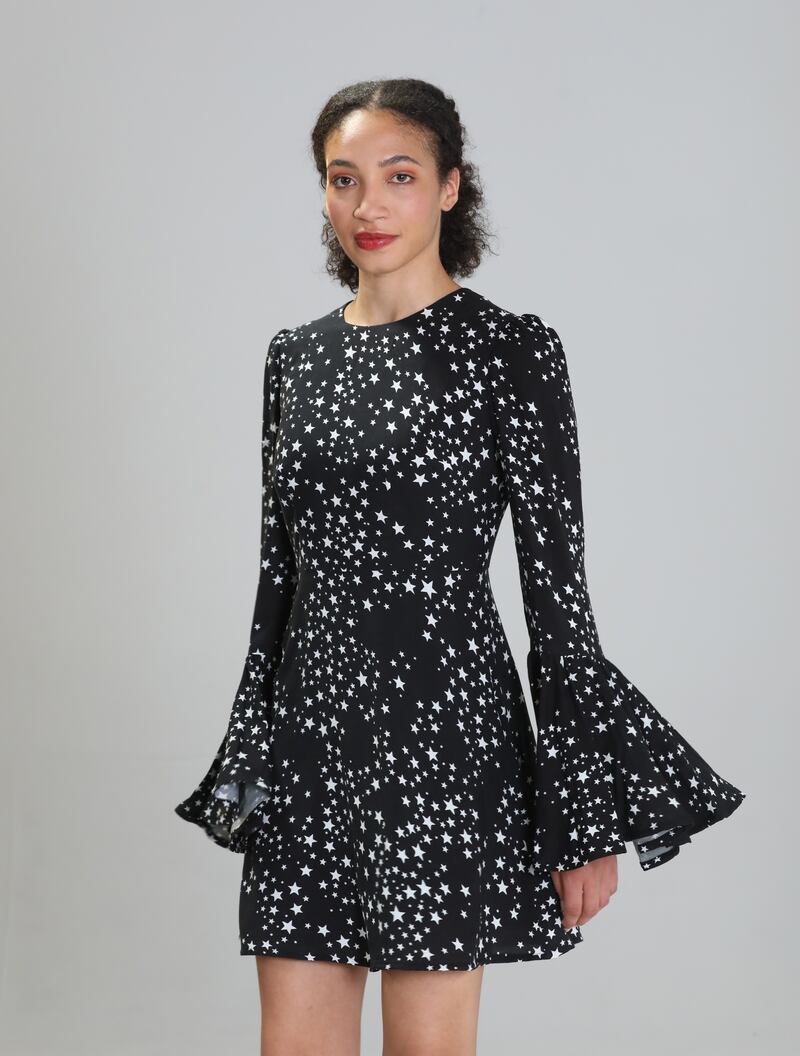 North Star viscose mini dress with white star print, €310, from Cobblers Lane. Photograph: Sasko Lazarov