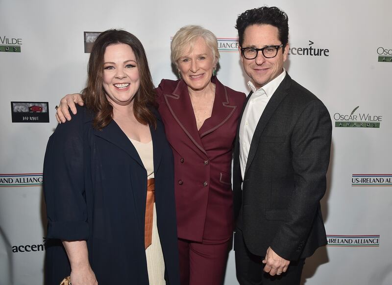 Melissa McCarthy, Glenn Close and JJ Abrams attend Oscar Wilde Awards. Photograph: Alberto E. Rodriguez/Getty