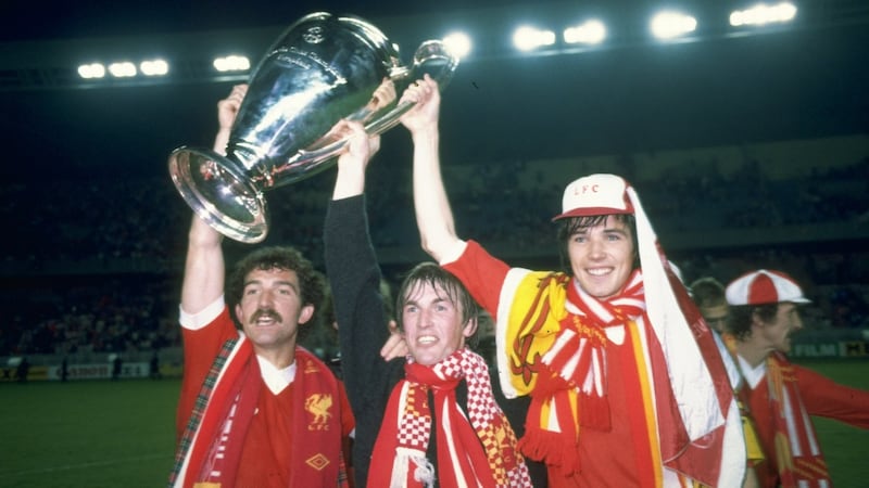 Scottish players Graeme Souness, Kenny Dalglish and Alan Hansen  after Liverpool  beat Real Madrid in the European Cup final in Paris in 1981. Photograph: Allsport UK/Allsport