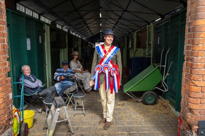 Rebecca Monahan from Quinn Co Clare who’s horse Dermish Not a Dare won the 2 year Old Champion ,Philly Champion  and Overall Young Horse Champion pictured at the RDS Horse Show.
Photo: Tom Honan for The Irish Times.