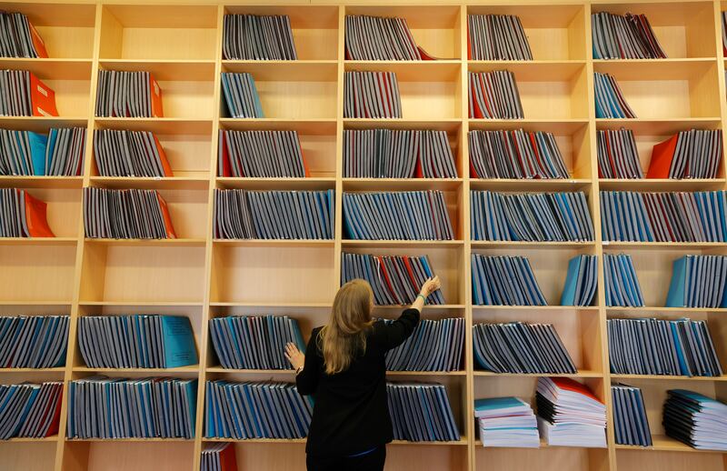 The storage of returned Braille books for further reuse at the library. Photograph: Alan Betson
