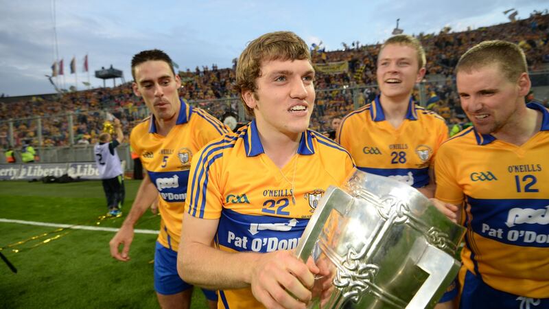 Clare’s   Shane O-Donnell, who finished with 3-3, celebrates victory over Cork at Croke Park in the All-Ireland hurling final replay of 2013. Photograph: Alan Betson