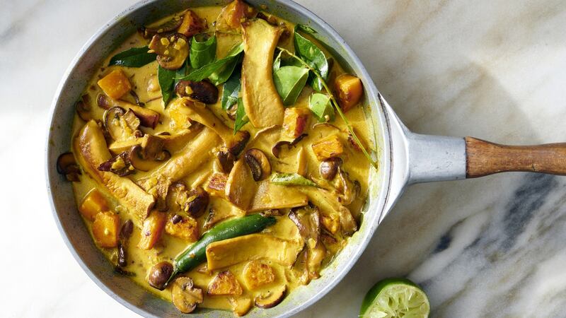 Winter squash with wild mushroom curry. Photograph: David Malosh/The New York Times.