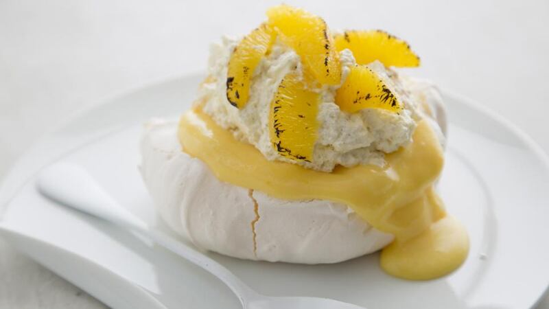 Gary O’Hanlon’s orange curd pavlova with scorched orange cream