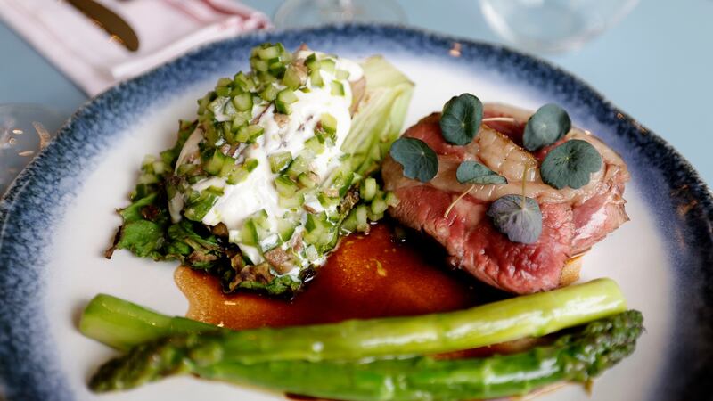 Lamb rump served medium, crisped on the outside, with flakes of salt adding a crunch. Photograph: Alan Betson