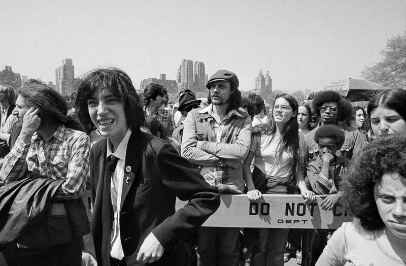 Patti Smith in New York's Central Park for a rally on May 11th, 1975 marking the end of the war in Vietnam. Photograph: Teresa Zabala/The New York Time)