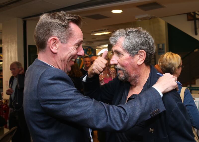 Ryan Tubridy with Charlie Bird at the Dublin launch of Charlie Bird’s book, Climb with Charlie, in 2022. Photograph: Gareth Chaney/ Collins Photos
