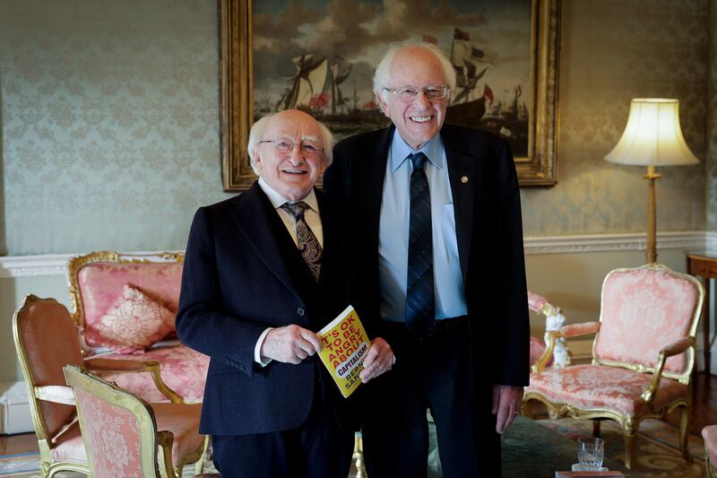 President Michael D Higgins and Senator Bernie Sanders at Áras an Uachtaráin. Photograph: Maxwells

