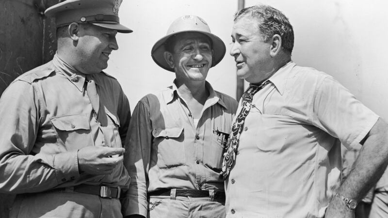 Irish American Andrew Higgins, right, inventor of the “Higgins Boat” which would be used by troops in the D-Day landings, with Col EA Wimmer of the US army and  JW “Scotty” Atkins. Photograph:  Life Magazine/Getty Images