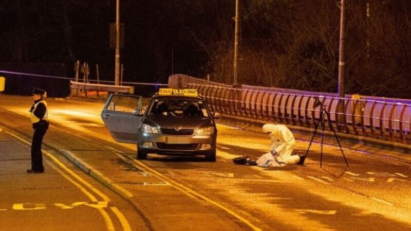 The scene after a taxi was shot at on Drogheda’s peace bridge. Photograph: Ciara Wilkinson