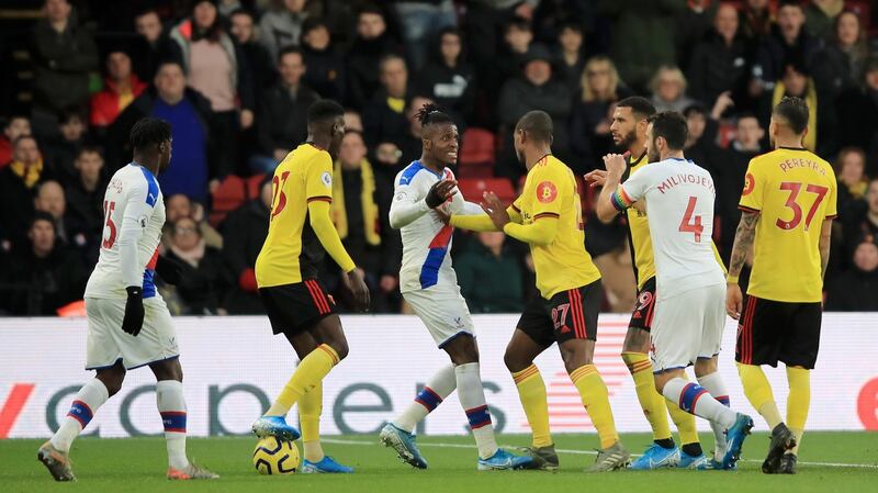 Tempers flare between Crystal Palace and Watford. Photograph: Marc Atkins/Getty