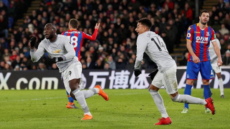 Romelu Lukaku celebrates scoring Manchester United’s equaliser against Crystal Palace. Photograph: David Klein/Reuters