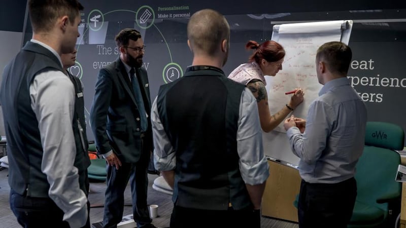Sorry for the inconvenience: GWR staff at a Great Experience Makers training session. Photograph: Andrew Testa/NYT